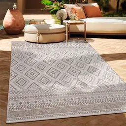 Paco Home Outdoor Teppich Boho-Style wetterfest für Terrasse, Balkon und Wohnzimmer, 60x100 cm, Beige