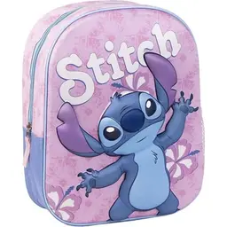 Stitch 3D-Kinderrucksack, rosa, 25x10x31cm, aus Polyester mit Reißverschluss