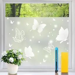 Niviy Fensterfolie Blickdicht Schmetterling 105x200cm - Statische Milchglasfolie für Privatsphäre in Bad, Küche und Büro