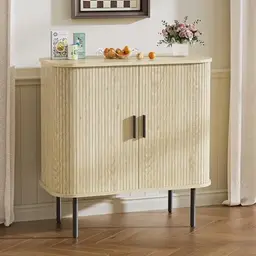 BonVache Sideboard mit Tambour-Schiebetüren für Wohnzimmer und Esszimmer, Aufbewahrungseinheit, modernes Design, Natur-Optik
