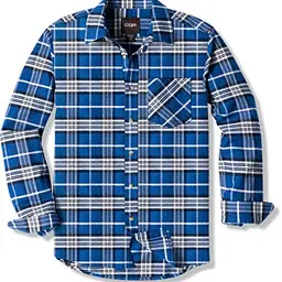 CQR Herren Flanell Langarmhemd, Button-up, Blau & Weiß, Größe S