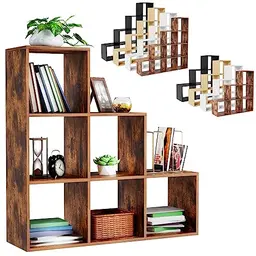 MIADOMODO® Treppenregal - Braun, 6 Fächer, Freistehend, Indoor, aus MDF - Bücherregal, Raumteiler, Standregal