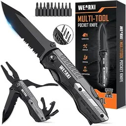 WEARXI Multitool Taschenmesser – Geschenk für Männer, Vatertag, Geburtstag, Outdoor Gadgets