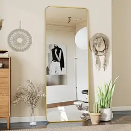 Koonmi Standspiegel mit abgerundeten Ecken, 53 x 163 cm, großer Ganzkörperspiegel in Gold für Schlafzimmer und Wohnzimmer