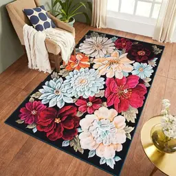 Sedefen Kurzflor Teppich 150x200 cm - Buntes Blumenmuster für Wohnzimmer und Schlafzimmer, Anti-Rutsch, Felloptik
