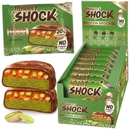 FitnesSHOCK Protein Cookie – 10g Eiweiß, Low Carb, 170 Kcal, ohne Zucker, ballaststoffreich, Pistazien, 8 Stück à 50g