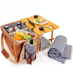 SÄNGER Picknickkorb Borkum, 25-teiliges Set für 4 Personen, inkl. Kühltasche und Picknickdecke