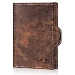 AQIANGHUI Herren Geldbörse, Slim Wallet mit Münzfach und RFID Schutz, braun