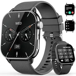 MFVLP Smartwatch für Herren und Damen - 1,85" HD AMOLED Fitnessuhr mit Bluetooth-Anrufen und 120+ Sportmodi, IP68 wasserdicht, schwarz