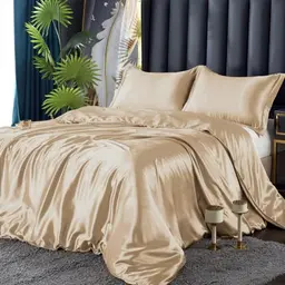 DXHOME Satin Bettwäsche Set 135x200cm 4-tlg. Gold Beige, Luxus Glanzsatin, Einzelbett und Kissenbezüge 80x80cm