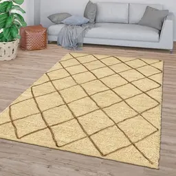 TT Home Jute Wohnzimmerteppich 200x290 cm in Creme, Modern & Handgemacht