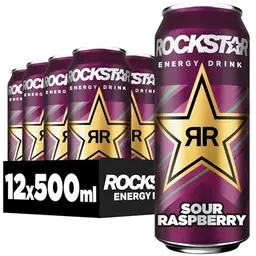 Rockstar Energy Drink Sour Raspberry - Koffeinhaltiges Erfrischungsgetränk (12 x 500ml)