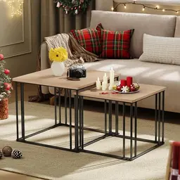 YITAHOME Couchtisch 2er Set aus Holz und Metall, modern, Bauernhausstil, für Wohnzimmer und Esszimmer