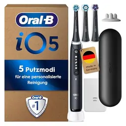 Oral-B iO Series 5 Plus Edition Elektrische Zahnbürste, 3 Aufsteckbürsten, 5 Putzmodi, Reiseetui, Matt Schwarz