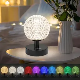 Smanu Touch Dimmbare LED Nachttischlampe mit 3 Farben & RGB, Kabellose Tischlampe für Schlafzimmer und Ambiente