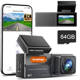 Dashcam Auto Front 2K mit WiFi, 64GB-Karte, Super Nachtsicht, 170° Weitwinkel, G-Sensor, Loop-Aufnahme, APP-Steuerung