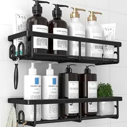 Kitsure Duschablage ohne Bohren - 2 Stück rostfreie Organizer für Dusche, langlebige Halterung, Schwarz