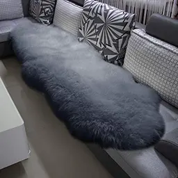 WOLTU Öko Lammfell Teppich, Weiches Naturfell, Bettvorleger Sofa Matte, Hellgrau, (180-210) x 60 cm