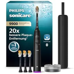 Philips Sonicare DiamondClean 9900 Prestige elektrische Zahnbürste, schwarz, mit App, 5 Reinigungsmodi, Reiseladeetui