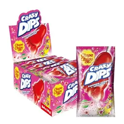 Chupa Chups Crazy Dips Strawberry - 24 Stück, fruchtig-süßer Erdbeer-Geschmack