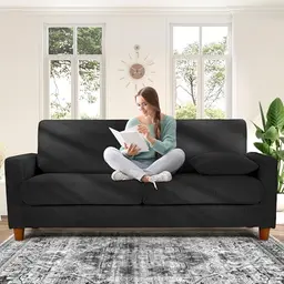 Kidirect 3-Sitzer Cord Sofa, 178cm, Extra Tiefe Sitze, Modernes Schwarz Couch mit 2 Kissen, Werkzeugfreie Montage, Für Wohnzimmer, Büro oder Schlafzimmer