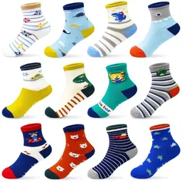 SUOSDEY Anti-Rutsch Socken für Kinder - 12 Paar Rutschfeste Baumwollsocken für Jungen (3-5 Jahre)