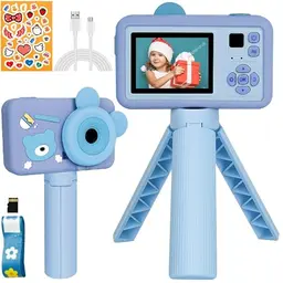 Kinderkamera mit 2.0" Bildschirm - 1080P HD Fotoapparat für 3-12 Jahre, inkl. Stativ & 32GB SD-Karte (Blau)