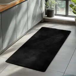 HomebyHome Kurzflor Läufer 60 x 100 cm Schwarz – Moderner, waschbarer, rutschfester Teppich für Flur & mehr