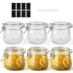 HEKOBAG 6er Set Einmachgläser mit Bügelverschluss 500ml - Vorratsgläser für Zucker und Bohnen