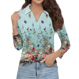 Damen Oversize Shirt mit Stehkragen - Langes Bedrucktes Top für den Sommer in großen Größen