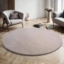 Relax Moderner Flauschiger Teppich, Rund 120 x 120 cm, Waschbar, Super Soft, Sand