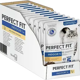 Perfect Fit Indoor 1+ Katzennassfutter mit Huhn und Erbsen – Portionsbeutel (12 x 85g)