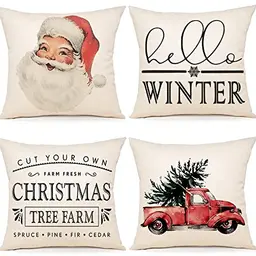 YCOLL Kissenbezug 50x50 cm 4er Set Weihnachten Dekokissen für Sofa und Schlafzimmer