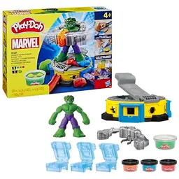 Play-Doh Marvel Hulk Quetsch- & Schmetterspaß Set für Kinder ab 3 Jahren - inkl. 3 Dosen Knete und Knetpresse
