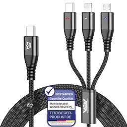 Wunderschein 3-in-1 USB-C Multiladekabel 120 cm – USB-C, Lightning & Micro-USB – Schnelllade- und Datendieb für Handy & Tablet