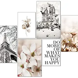 artpin® Moderne Poster Set - Bilder für Wohnzimmer und Schlafzimmer - Paris Blumen (4x A3 | 2x A4)