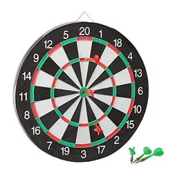 Relaxdays Dartscheibe X2 mit 6 Pfeilen, zweiseitig, 43 cm, klassisches schwarz-weiß Dartboard