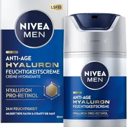 NIVEA MEN Anti-Age Hyaluron Feuchtigkeitscreme mit LSF 15 - 24h Feuchtigkeit und Faltenminderung (50 ml)