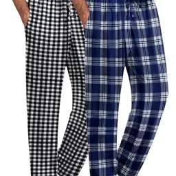 Ekouaer Herren Schlafhose, Karierte Loungehose, Marineblau, XL