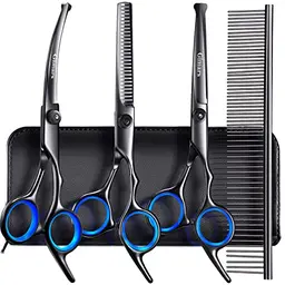 Gimars Hundepflege-Scheren-Set, professionell, 5-in-1, mit runder Spitze, schwarz