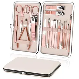 URAQT 18-teiliges Maniküre & Pediküre Set, Roségold, für Damen, Nagelpflege Kit für Zuhause & Reisen