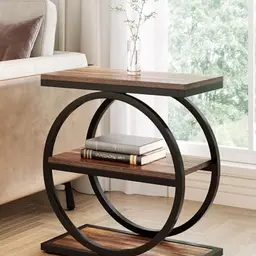 LITTLE TREE Beistelltisch 3-stöckig, schmal für Wohnzimmer oder Nachtisch, rustikales Braun/Schwarz
