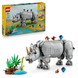LEGO Creator 3in1 Wilde Tiere: Nashorn mit Vögeln - Kinder Spielzeug, verwandelt sich in Nilpferd oder Walross - 31171