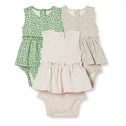 Amazon Essentials Baby Mädchen Bodysuit-Kleider, 3er-Pack, Salbeigrün