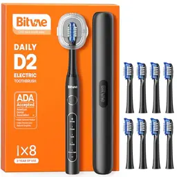 Bitvae D2 Elektrische Zahnbürste für Erwachsene und Kinder, wiederaufladbar, inkl. 8 Köpfe & 5 Modi, Schwarz