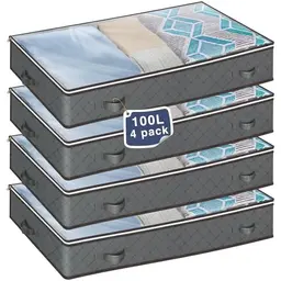 MIXC 4er Set Unterbett Aufbewahrungsboxen, 100L für Kleidung, Decken und Bettwäsche