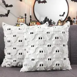 Vibbang 2 Stück Halloween Kissenbezüge 45 x 45 cm – Lustige Geister Deko für Sofa und Wohnzimmer