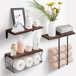 Sanfant 3er Set Wandregal aus Holz und Metall, Hängeregal für Küche, Bad, Wohnzimmer, Schlafzimmer und Büro