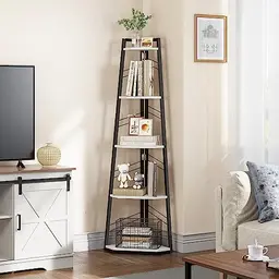 YITAHOME 5-stöckiges Eck-Bücherregal - Modernes Holzregal für Wohnzimmer, Diele und Home Office, Weiß