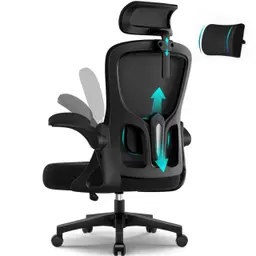 Airchros Bürostuhl, ergonomischer Drehstuhl mit verstellbarer Kopfstütze, Armlehnen und Lendenwirbelstütze, Wippfunktion bis 135°, für bis zu 150 kg